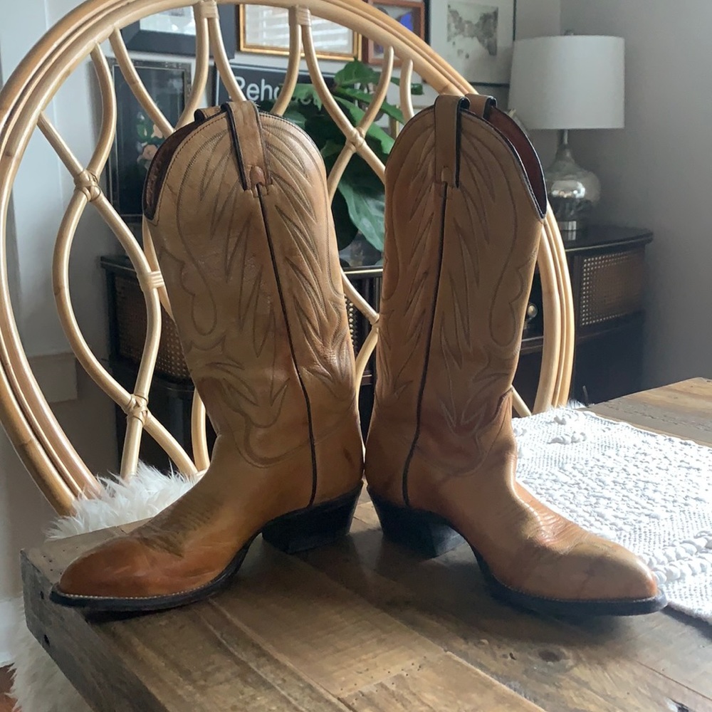 Vintage Cognac Leather Cowboy Boots